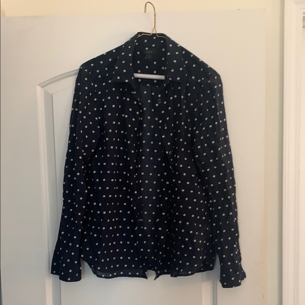 J Crew Blue and White Polka Dot Jacket